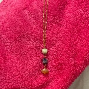 Elegant Gold and Multicolor Pendant Necklace Stainless Steel and Quarz